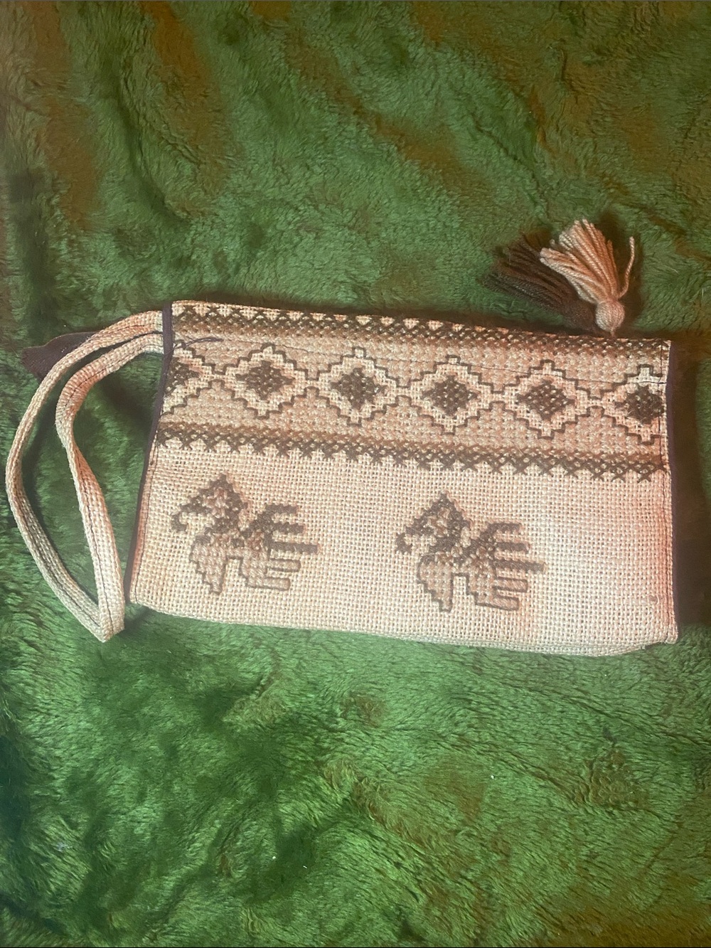 Handwoven Beige & Brown Tribal Wristlet Clutch